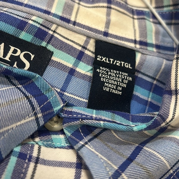 CHAPS Casual Blue and White Button Down Shirt Easy Care Twill - Picture 4 of 12